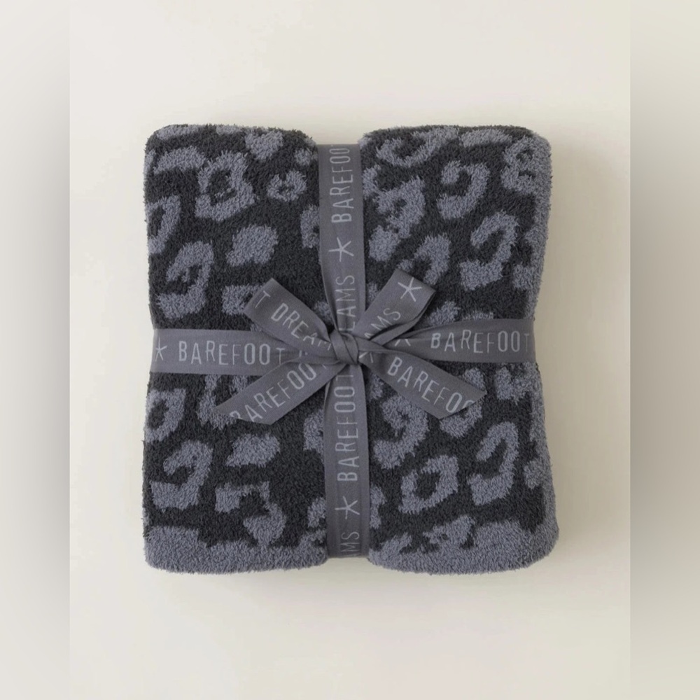 Barefoot Dreams CozyChic BITW Throw Gray Carbon Graphite Leopard Cheetah Print